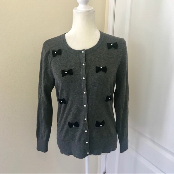 Charter Club Sweaters - Charter Club Gray Bow Pearl Cardigan Sweater NWT